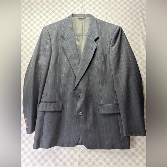 Dior Other - Vintage Christian Dior Suit Mens 44L 38W Gray Striped Wool 2pc Jacket Pants 90s